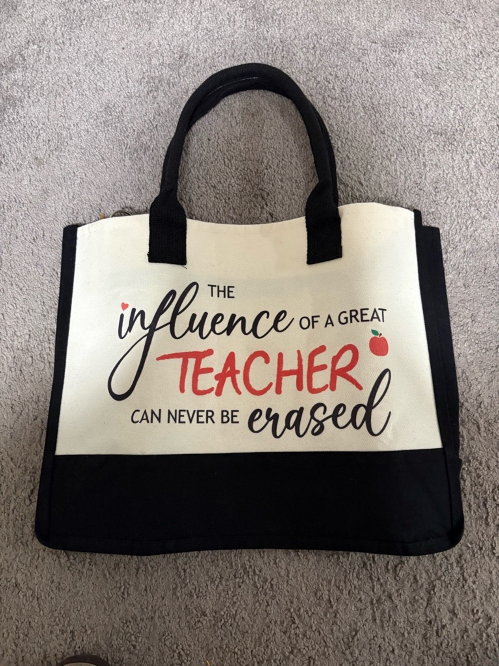 Teacher Tote Bag - Black & Cream Canvas Teacher Tote